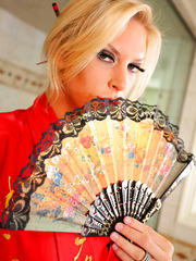 Gorgeous blonde geisha with tempting eyes and huge breast Brooke Banner